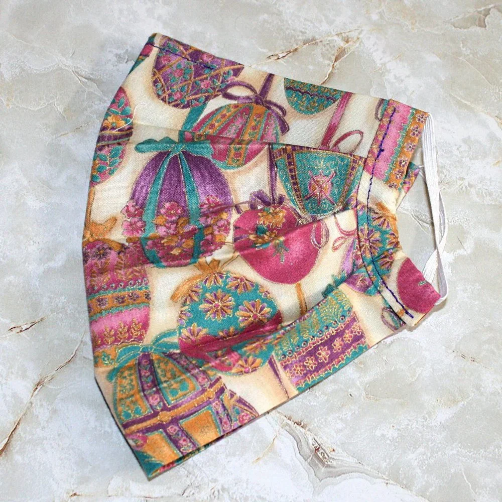 HAND CRAFTED Face Mask Easter Ribbon Eggs Adult Cloth Fabric Print - Pocket
